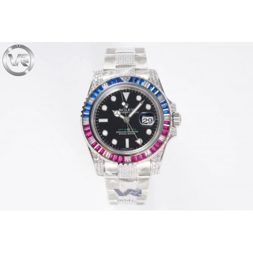 Rolex GMT Master II 126710 Red/Blue T Crystal VRF Best Edition Black Dial On SS/Paved Crystal Bracelet  3186 CHS