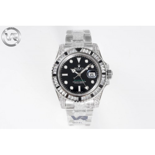 Rolex GMT Master II 126710 White/Black T CrystalVRF Best Edition Black Dial On SS/Paved CrystalBracelet  3186 CHS