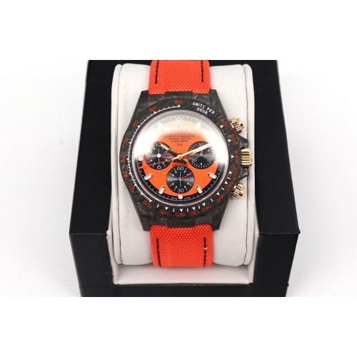 Rolex Daytona Diw Carbon V2 WWF Best Edition Orange Dial On Orange Nylon Strap A7750 Rolex Daytona Diw Carbon V2 WWF Best Edition Orange Dial On Orange Nylon Strap A7750