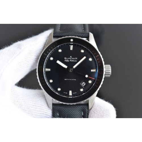 Blancpain Fifty Fathoms Bathyscaphe Ceramic GF 1:1 Best Edition Black Dial on Black Sail-Canvas Strap A1315