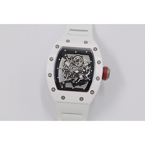 Richard Mille RM055 White Ceramic KVF Best Edition Skeleton Dial Black Case on White Rubber Strap MIYOTA8215 V3 Richard Mille RM055 White Ceramic KVF Best Edition Skeleton Dial Black Case on White Rubber Strap MIYOTA8215 V3