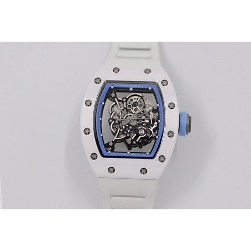 Richard Mille RM055 White Ceramic KVF Best Edition Skeleton Dial Blue on White Rubber Strap MIYOTA8215 V3