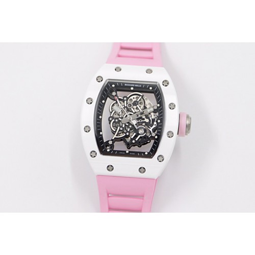 Richard Mille RM055 White Ceramic KVF Best Edition Skeleton Dial Black on Pink Rubber Strap MIYOTA8215 V3