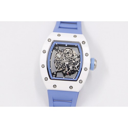 Richard Mille RM055 White Ceramic KVF Best Edition Skeleton Dial Blue on Blue Rubber Strap MIYOTA8215 V3 Richard Mille RM055 White Ceramic KVF Best Edition Skeleton Dial Blue on Blue Rubber Strap MIYOTA8215 V3