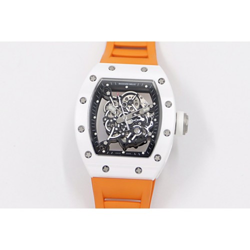 Richard Mille RM055 White Ceramic KVF Best Edition Skeleton Dial Black on Orange Rubber Strap MIYOTA8215 V3 Richard Mille RM055 White Ceramic KVF Best Edition Skeleton Dial Black on Orange Rubber Strap MIYOTA8215 V3