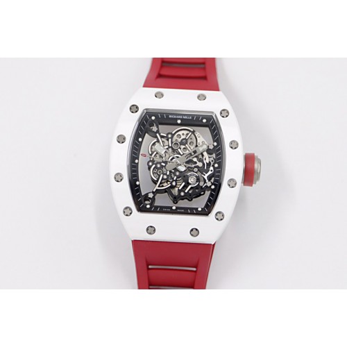 Richard Mille RM055 White Ceramic KVF Best Edition Skeleton Dial Black on Red Rubber Strap MIYOTA8215 V3 Richard Mille RM055 White Ceramic KVF Best Edition Skeleton Dial Black on Red Rubber Strap MIYOTA8215 V3