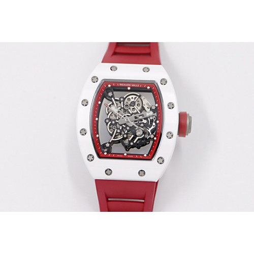 Richard Mille RM055 White Ceramic KVF Best Edition Skeleton Dial Red on Red Rubber Strap MIYOTA8215 V3
