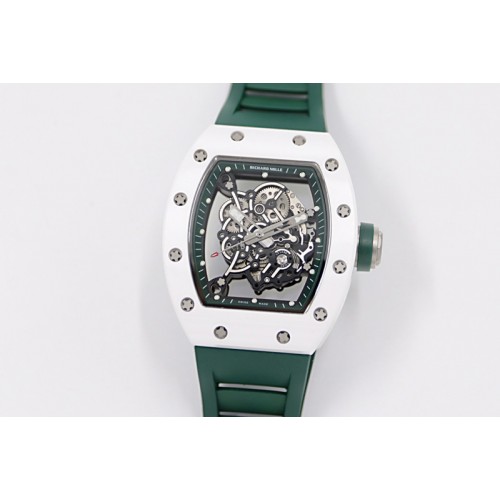 Richard Mille RM055 White Ceramic KVF Best Edition Skeleton Dial Green on Green Rubber Strap MIYOTA8215 V3