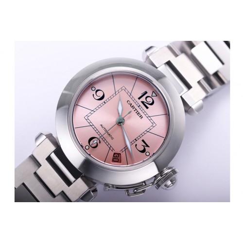 Cartier Pasha W31074M7 35mm SS V9F Best Edition Pink Dial on SS Bracelet A2892 to Cal.049