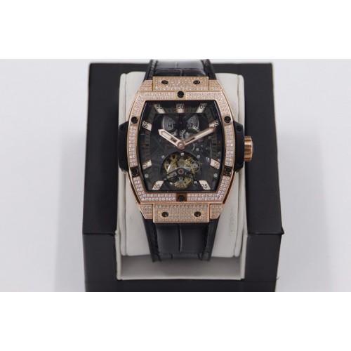 Hublot Big Bang Masterpiece RG/Crystal JBF Skeleton Dial On Black Gummy Strap Asian Tourbillon