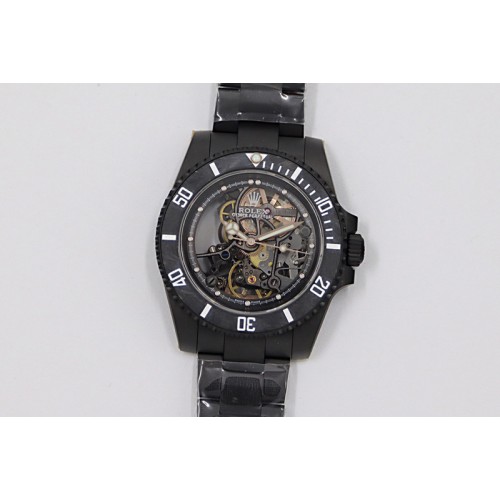 Rolex Submariner 116610 Andrea Pirlo DLC ROF Best Edition Carbon Bezel on Skeleton DIal SA3130