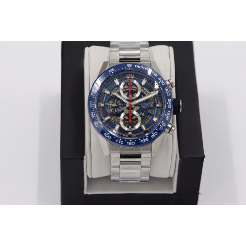 Tag Heuer Calibre Heuer 01 Chrono 43mm Blue Ceramic SS XF 1:1 Best Edition Skeleton Dial on SS Bracelet A1887