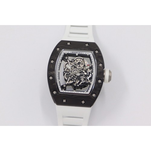 Richard Mille RM055 NTPT KVF Best Edition Skeleton Dial Black Crown on White Rubber Strap MIYOTA8215 V3