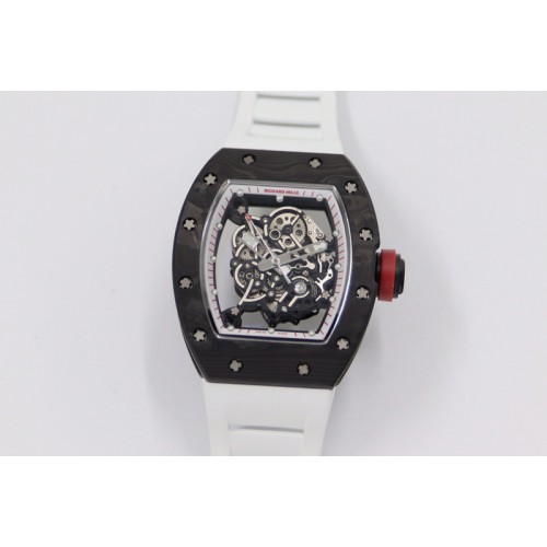 Richard Mille RM055 NTPT KVF Best Edition Skeleton Dial White Crown on White Rubber Strap MIYOTA8215 V3 Richard Mille RM055 NTPT KVF Best Edition Skeleton Dial White Crown on White Rubber Strap MIYOTA8215 V3