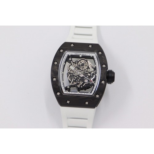 Richard Mille RM055 NTPT KVF Best Edition Skeleton Dial White Crown on White Rubber Strap MIYOTA8215 V3 Richard Mille RM055 NTPT KVF Best Edition Skeleton Dial White Crown on White Rubber Strap MIYOTA8215 V3