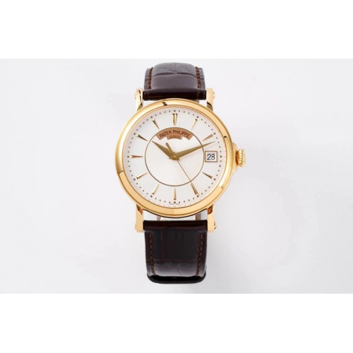 Patek Philippe Calatrava 5153G-010 YG ZF 1:1 Best Edition White textured dial on Brown Leather Strap A324CS Patek Philippe Calatrava 5153G-010 YG ZF 1:1 Best Edition White textured dial on Brown Leather Strap A324CS