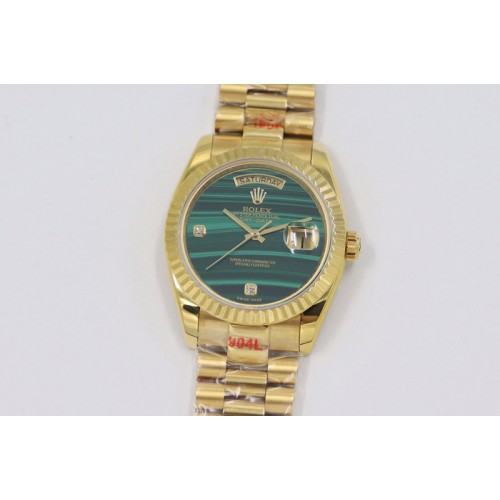 Rolex Day Date 36 YG DDF Best Edition Green Stone Dial on YG Bracelet A2836
