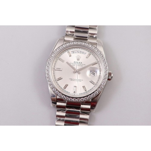Rolex Day-Date 40mm 228239 EWF Best Edtion Diamond Bezel SS White Dial President Bracelet A3255