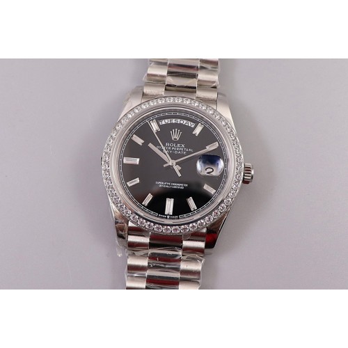 Rolex Day-Date 40mm 228239 EWF Best Edtion Diamond Bezel SS Black Dial President Bracelet A3255