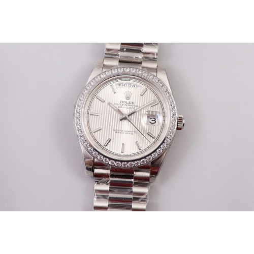 Rolex Day-Date 40mm 228239 EWF Best Edtion Diamond Bezel SS White Dial President Bracelet A3255