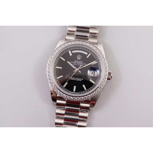 Rolex Day-Date 40mm 228239 EWF Best Edtion Diamond Bezel SS Black Dial President Bracelet A3255