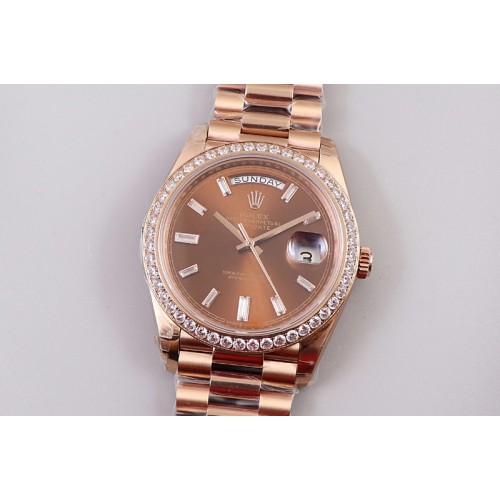 Rolex Day-Date 40mm 228239 EWF Best Edtion RG Diamond Bezel Brown Dial President Bracelet A3255