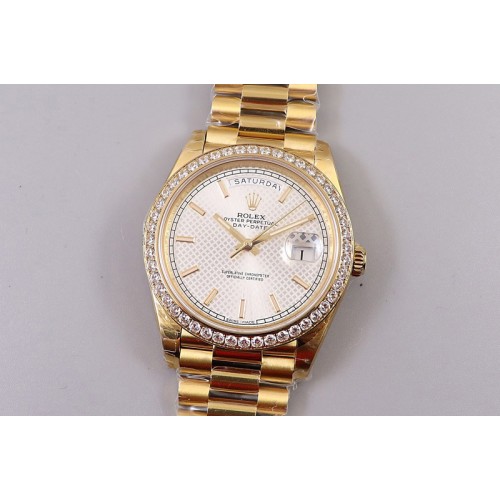 Rolex Day-Date 40mm 228239 EWF Best Edtion YG Diamond Bezel White Dial President Bracelet A3255