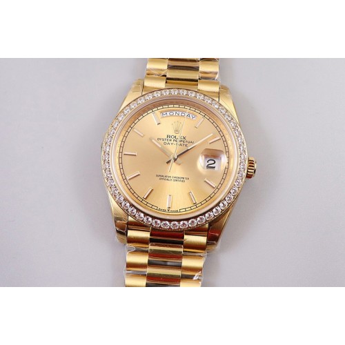 Rolex Day-Date 40mm 228239 EWF Best Edtion YG Diamond Bezel Gold Dial President Bracelet A3255
