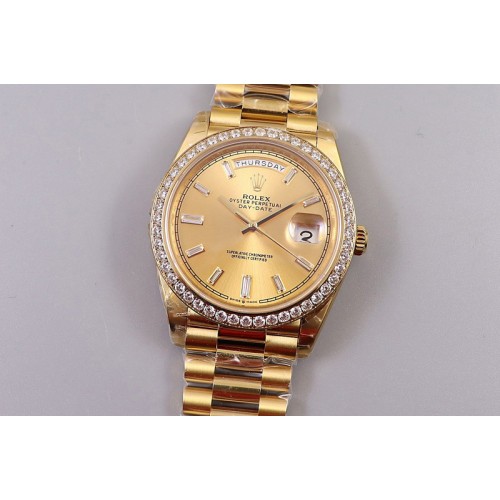 Rolex Day-Date 40mm 228239 EWF Best Edtion YG Diamond Bezel Gold Dial President Bracelet A3255