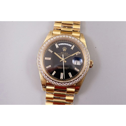 Rolex Day-Date 40mm 228239 EWF Best Edtion YG Diamond Bezel Black Dial President Bracelet A3255