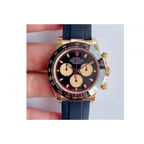 Rolex Daytona 116518 Paul Newman Noob 1:1 Best Edition YG Plated 904L SS Case Black/Gold Dial on Black Rubber Strap SA4130 V3 (F Rolex Daytona 116518 Paul Newman Noob 1:1 Best Edition YG Plated 904L SS Case Black/Gold Dial on Black Rubber Strap SA4130 V3 (F