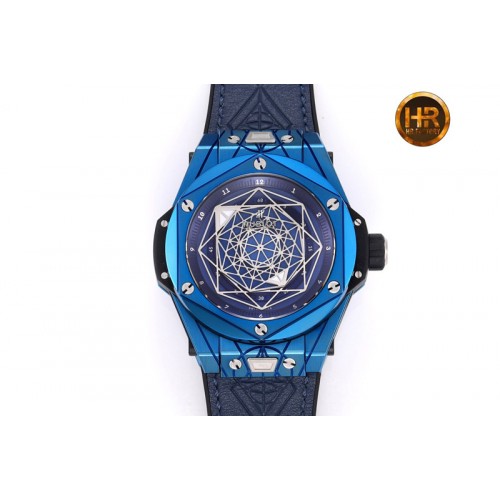 Hublot Big Bang Unico Sang Bleu Titanium HBF Skeleton Dial on Blue Gummy Strap HUB1213