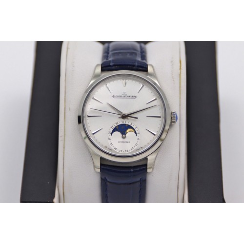 Jaeger-LeCoultre Master Ultra Thin Moonphase SS/LE White Dial Blue Leather Strap TW MY9015 to Cal.925