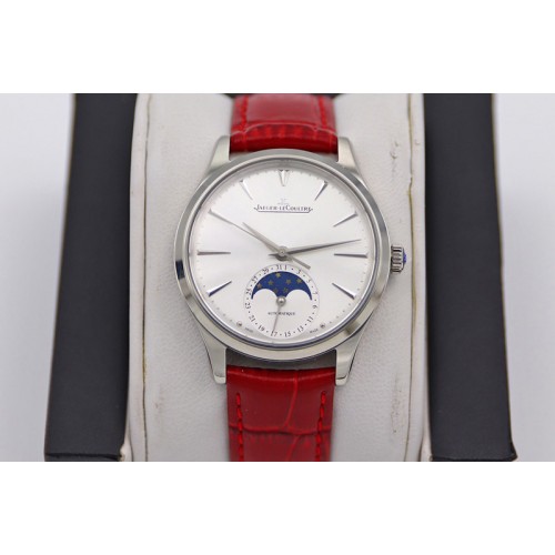 Jaeger-LeCoultre Master Ultra Thin Moonphase SS/LE White Dial Red Leather Strap TW MY9015 to Cal.925