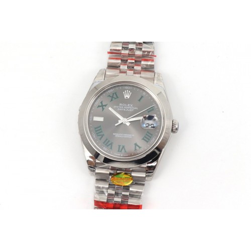Rolex DateJust 41 126334 SS TW 1:1 Best Edition  Gray Dial Green Roman Markers on Oyster Bracelet A3235 Clone