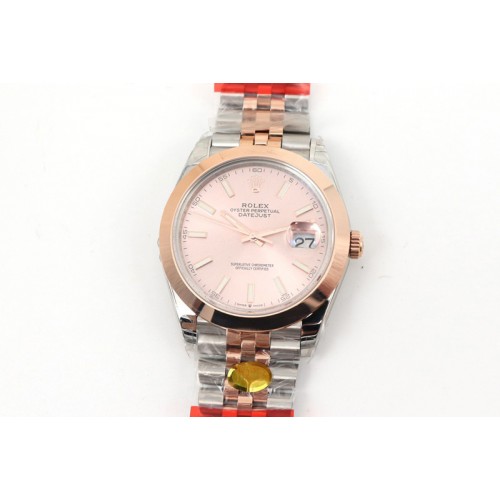 Rolex DateJust 41 126334 SS/RG TW 1:1 Best Edition Pink Dial Stick Markers on Jubilee Bracelet A3235 Clone