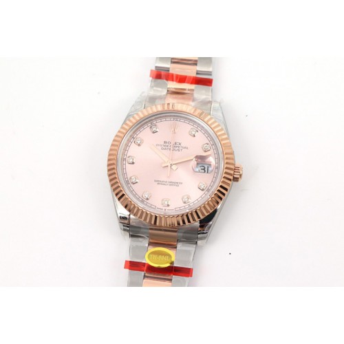 Rolex DateJust 41 126334 SS/RG TW 1:1 Best Edition Pink Dial Diamond Markers on Oyster Bracelet A3235 Clone