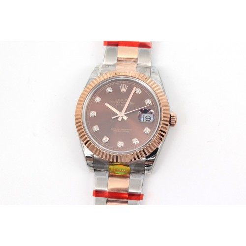 Rolex DateJust 41 126334 SS/RG TW 1:1 Best Edition Brown Dial Diamond Markers on Oyster Bracelet A3235 Clone