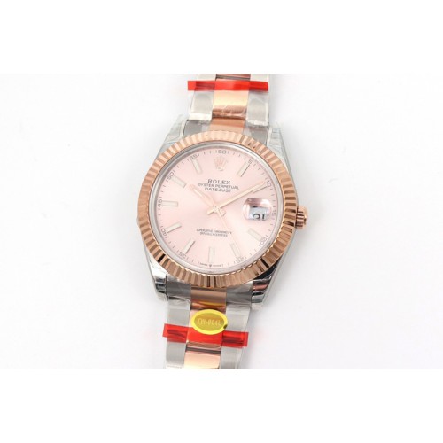 Rolex DateJust 41 126334 SS/RG TW 1:1 Best Edition Pink Dial Stick Markers on Oyster Bracelet A3235 Clone