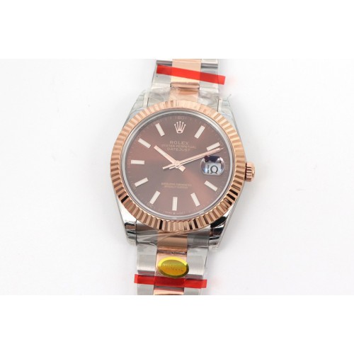 Rolex DateJust 41 126334 SS/RG TW 1:1 Best Edition Brown Dial Stick Markers on Oyster Bracelet A3235 Clone