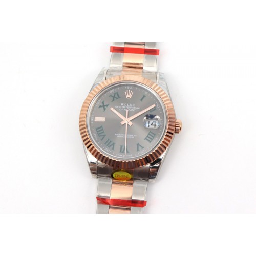 Rolex DateJust 41 126334 SS/RG TW 1:1 Best Edition Gray Dial Green Roman Markers on Oyster Bracelet A3235 Clone
