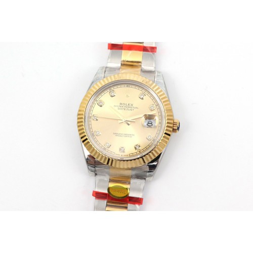 Rolex DateJust 41 126334 SS/YG TW 1:1 Best Edition Gold Dial Diamond Markers on Oyster Bracelet A3235 Clone