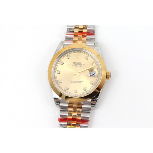 Rolex DateJust 41 126334 SS/YG TW 1:1 Best Edition Gold Dial Diamond Markers on Jubilee Bracelet A3235 Clone