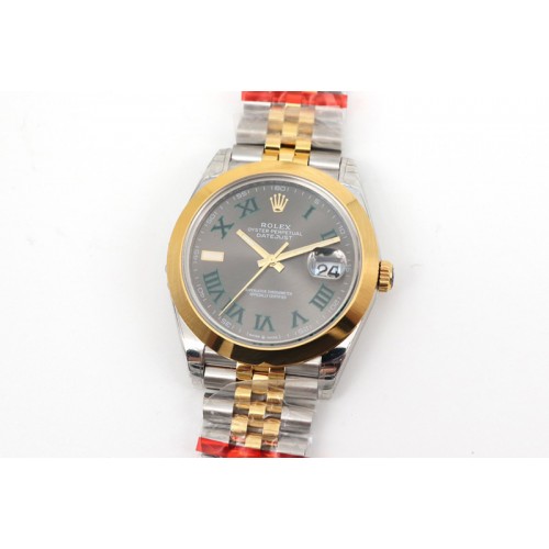 Rolex DateJust 41 126334 SS/YG TW 1:1 Best Edition Gray Dial Green Roman Markers on Jubilee Bracelet A3235 Clone