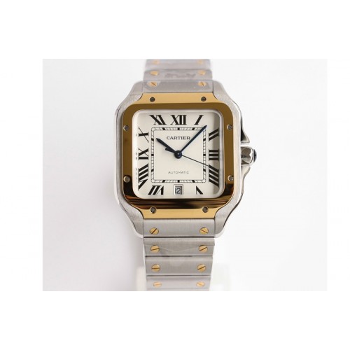 Santos de Cartier 40mm SS/YG GF 1:1 Best Edition White Dial on YG SmartLinks Bracelet MIYOTA 9015 V2 (Free Leather)