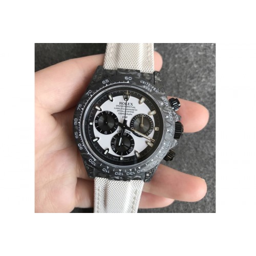 Rolex Daytona DIW Carbon Noob 1:1 Best Edition White/Black Dial on White Nylon Strap SA4130