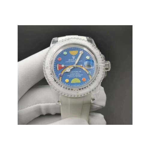 Rolex Submariner Phantomlab Transparent KZF Best Edition Blue Fruit Dial on White Rubber Strap VR3135 Rolex Submariner Phantomlab Transparent KZF Best Edition Blue Fruit Dial on White Rubber Strap VR3135