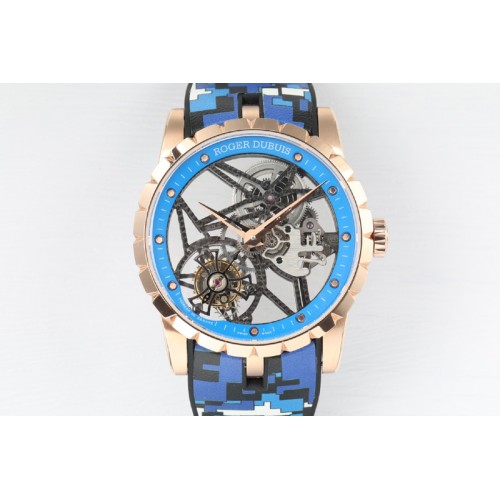 Roger Dubuis Excalibur Rddbex0392 RG BBR Best Edition Skeleton Dial on Blue Rubber Strap A2136 Tourbillon
