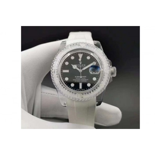 Rolex Submariner Phantomlab Transparent 5GF Best Edition Black Dial on White Rubber Strap VR3135