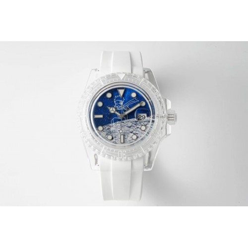 Rolex Submariner Phantomlab Transparent KZF Best Edition Blue Moon Dial on White Rubber Strap VR3135 Rolex Submariner Phantomlab Transparent KZF Best Edition Blue Moon Dial on White Rubber Strap VR3135